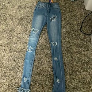 Denim flare and frayed jeans